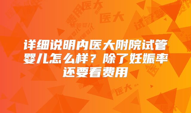 详细说明内医大附院试管婴儿怎么样？除了妊娠率还要看费用