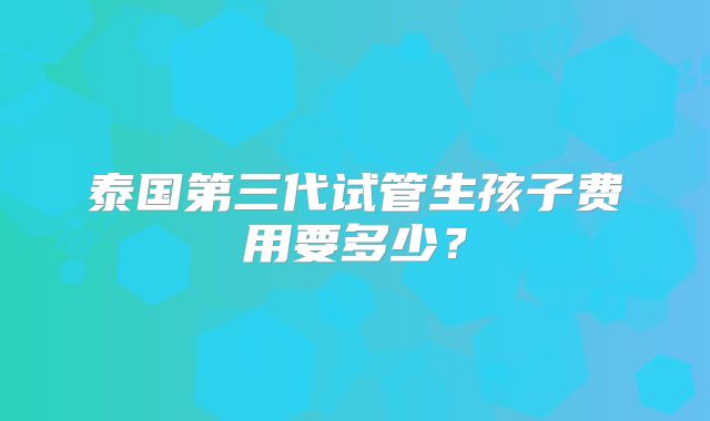 泰国第三代试管生孩子费用要多少？