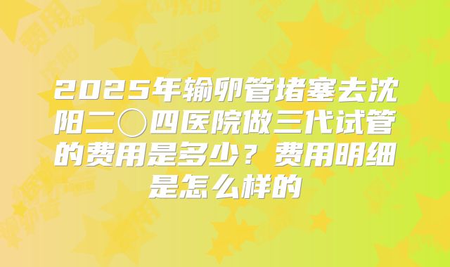 2025年输卵管堵塞去沈阳二〇四医院做三代试管的费用是多少？费用明细是怎么样的