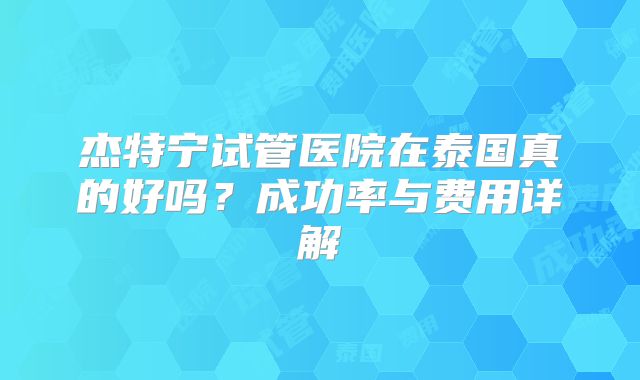 杰特宁试管医院在泰国真的好吗?成功率与费用详解