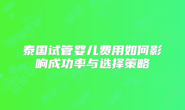 泰国试管婴儿费用如何影响成功率与选择策略