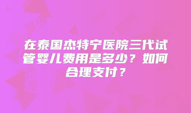 在泰国杰特宁医院三代试管婴儿费用是多少？如何合理支付？