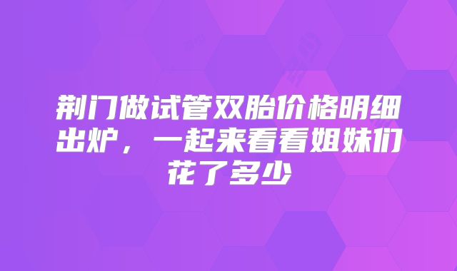荆门做试管双胎价格明细出炉，一起来看看姐妹们花了多少
