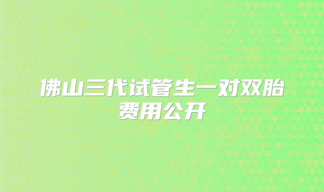 佛山三代试管生一对双胎费用公开