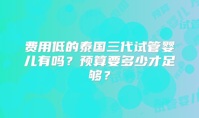 费用低的泰国三代试管婴儿有吗?预算要多少才足够?