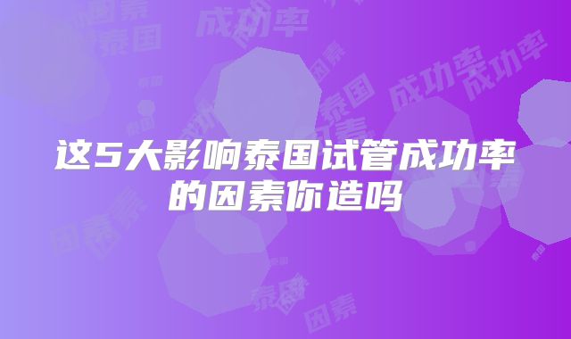 这5大影响泰国试管成功率的因素你造吗