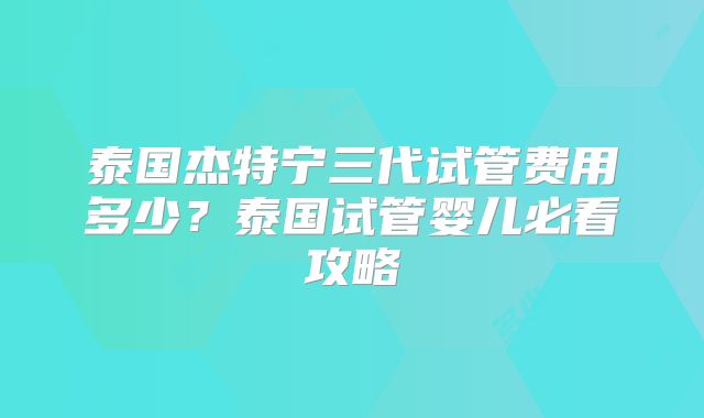 泰国杰特宁三代试管费用多少？泰国试管婴儿必看攻略
