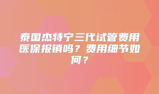 泰国杰特宁三代试管费用医保报销吗？费用细节如何？