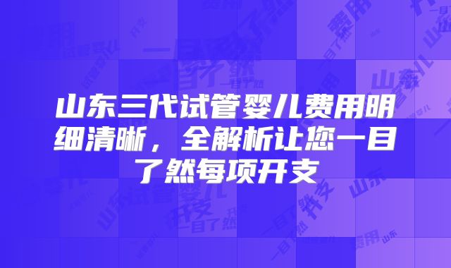 山东三代试管婴儿费用明细清晰，全解析让您一目了然每项开支
