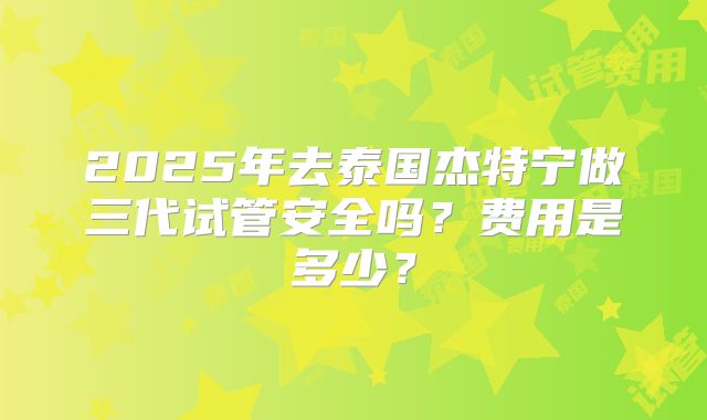 2025年去泰国杰特宁做三代试管安全吗？费用是多少？