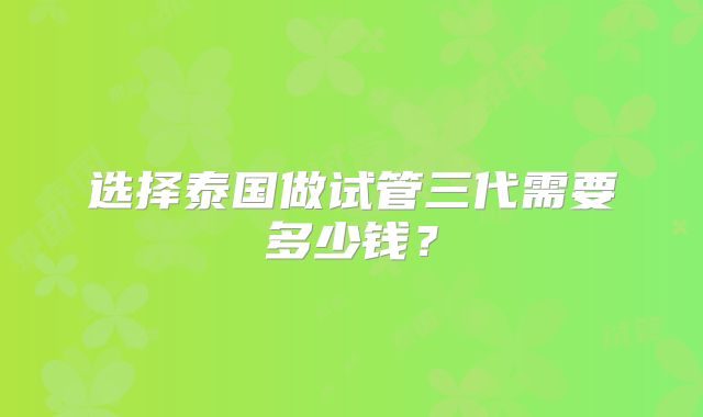 选择泰国做试管三代需要多少钱?