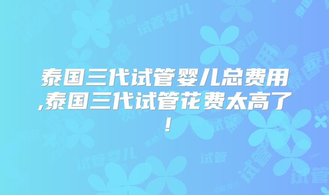 泰国三代试管婴儿总费用,泰国三代试管花费太高了！
