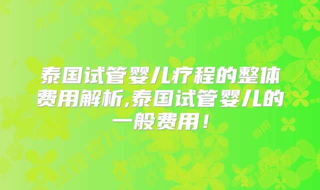 泰国试管婴儿疗程的整体费用解析,泰国试管婴儿的一般费用！