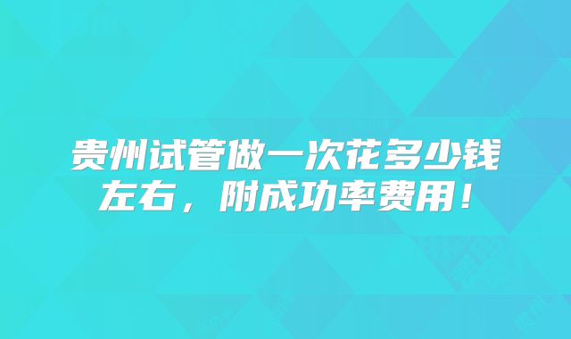贵州试管做一次花多少钱左右,附成功率费用!