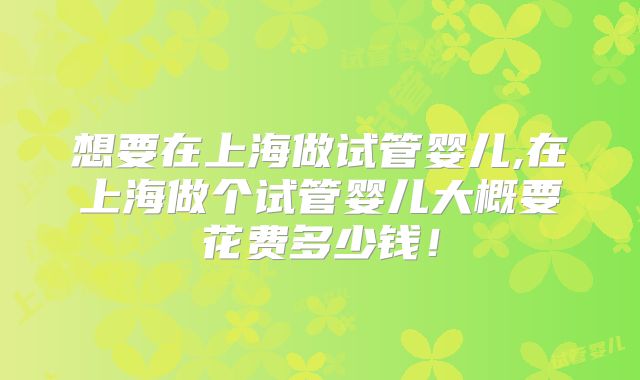 想要在上海做试管婴儿,在上海做个试管婴儿大概要花费多少钱!