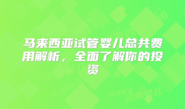 马来西亚试管婴儿总共费用解析，全面了解你的投资