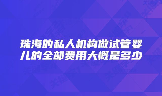 珠海的私人机构做试管婴儿的全部费用大概是多少
