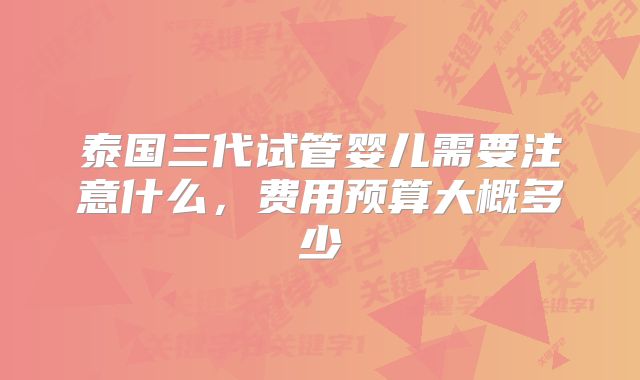 泰国三代试管婴儿需要注意什么，费用预算大概多少