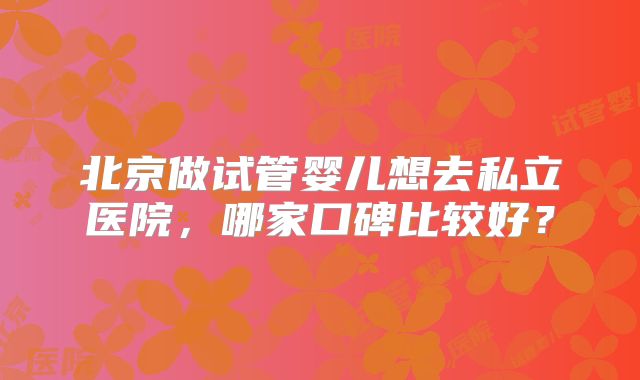 北京做试管婴儿想去私立医院，哪家口碑比较好？