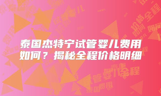泰国杰特宁试管婴儿费用如何？揭秘全程价格明细