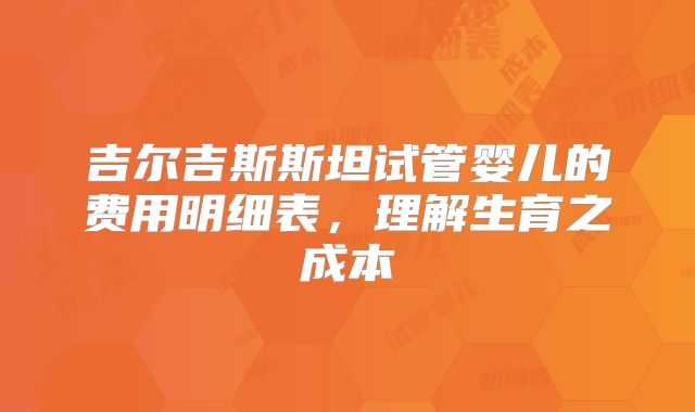 吉尔吉斯斯坦试管婴儿的费用明细表,理解生育之成本