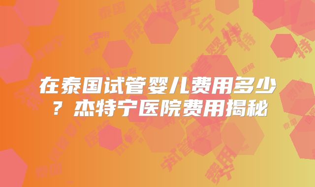 在泰国试管婴儿费用多少？杰特宁医院费用揭秘