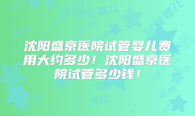 沈阳盛京医院试管婴儿费用大约多少！沈阳盛京医院试管多少钱！