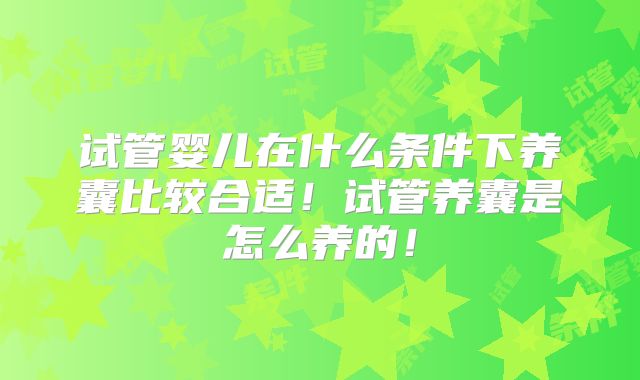 试管婴儿在什么条件下养囊比较合适!试管养囊是怎么养的!