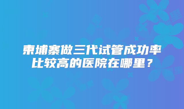 柬埔寨做三代试管成功率比较高的医院在哪里?