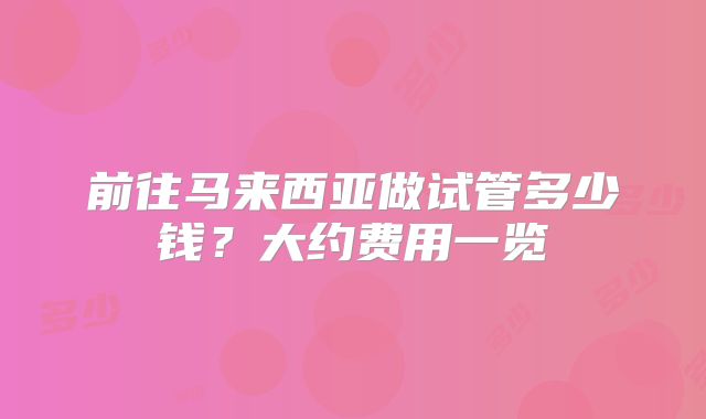 前往马来西亚做试管多少钱？大约费用一览