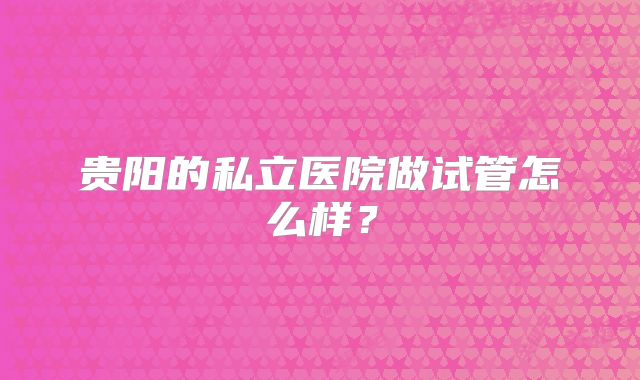 贵阳的私立医院做试管怎么样?