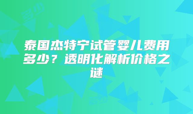 泰国杰特宁试管婴儿费用多少？透明化解析价格之谜
