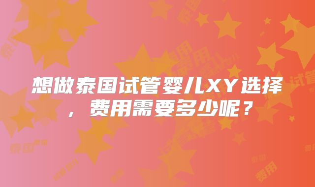 想做泰国试管婴儿XY选择，费用需要多少呢？