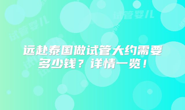 远赴泰国做试管大约需要多少钱？详情一览！