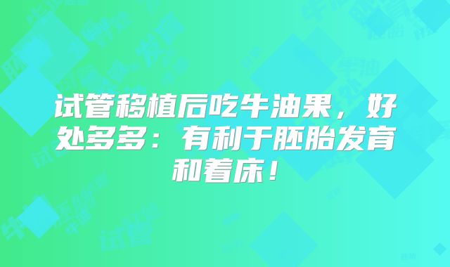 试管移植后吃牛油果,好处多多:有利于胚胎发育和着床!