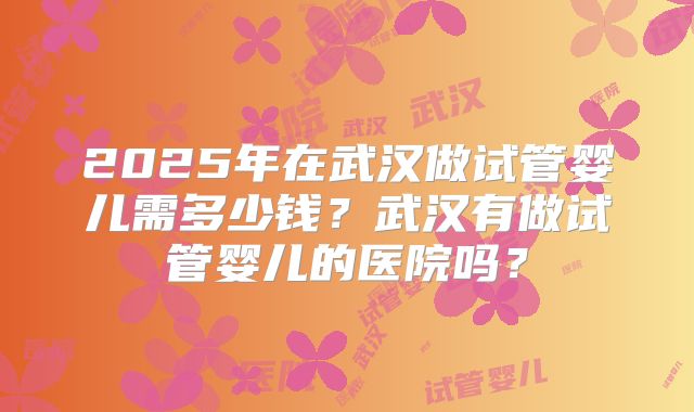 2025年在武汉做试管婴儿需多少钱？武汉有做试管婴儿的医院吗？