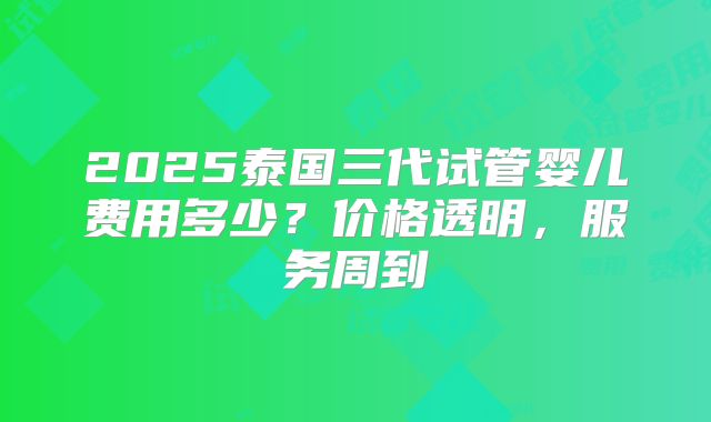 2025泰国三代试管婴儿费用多少?价格透明,服务周到