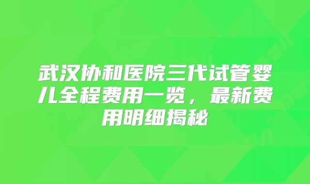 武汉协和医院三代试管婴儿全程费用一览,最新费用明细揭秘