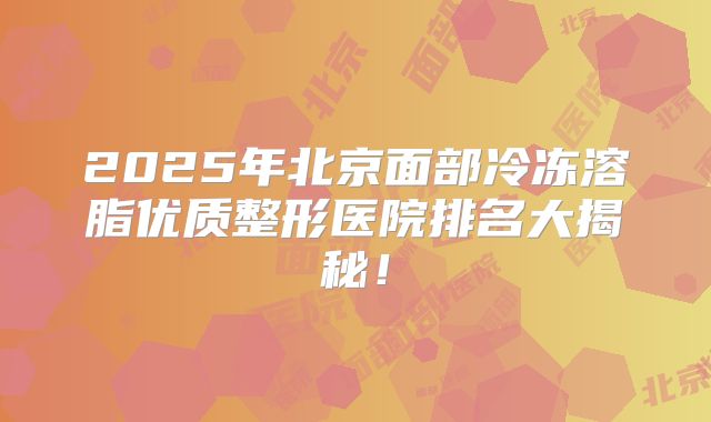 2025年北京面部冷冻溶脂优质整形医院排名大揭秘！
