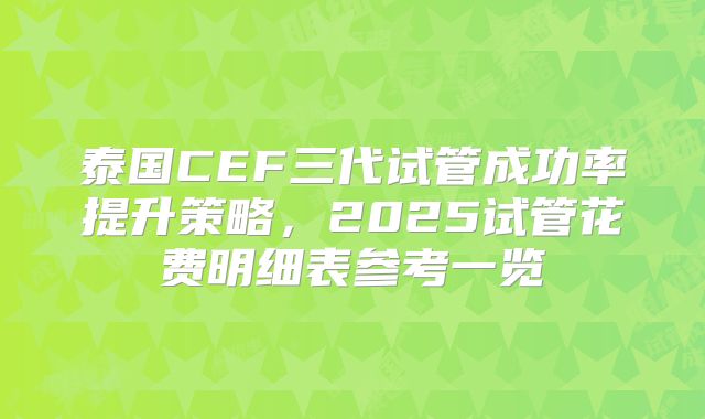 泰国CEF三代试管成功率提升策略，2025试管花费明细表参考一览