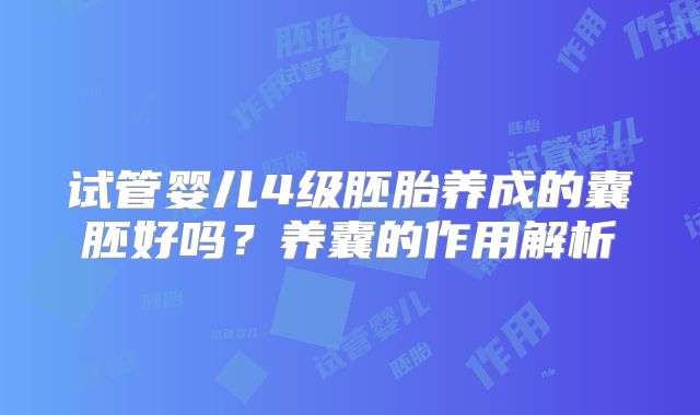 试管婴儿4级胚胎养成的囊胚好吗？养囊的作用解析