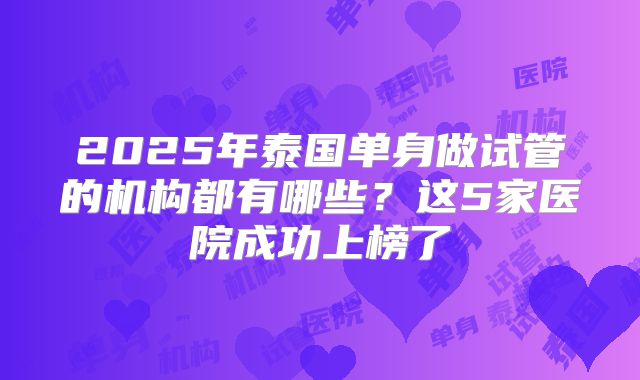 2025年泰国单身做试管的机构都有哪些？这5家医院成功上榜了
