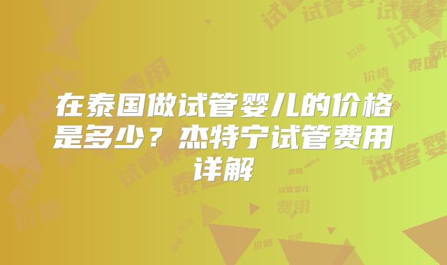 在泰国做试管婴儿的价格是多少？杰特宁试管费用详解