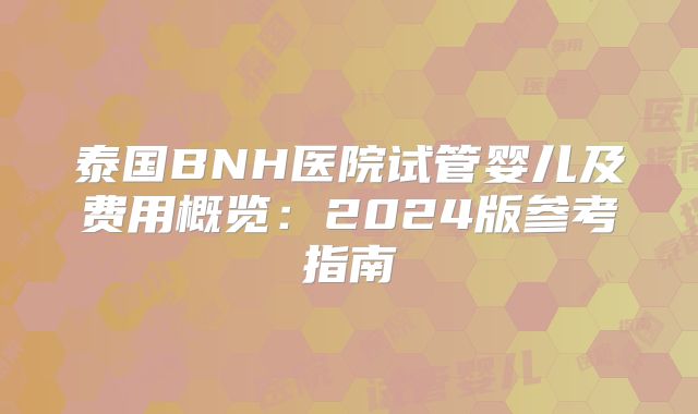 泰国BNH医院试管婴儿及费用概览：2024版参考指南