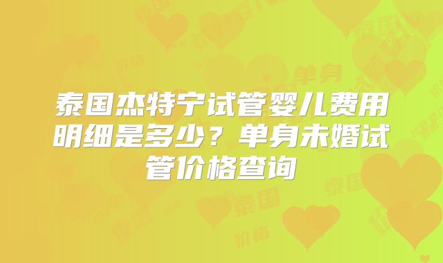 泰国杰特宁试管婴儿费用明细是多少？单身未婚试管价格查询