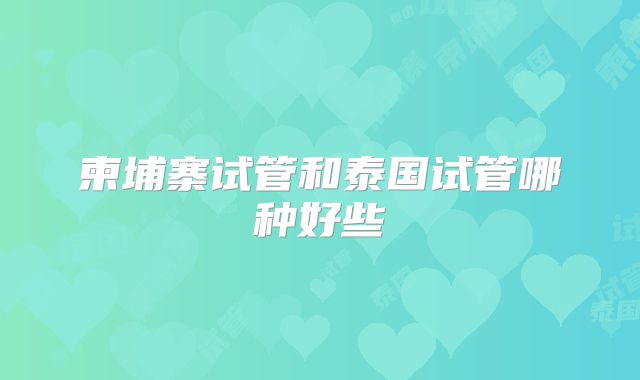 柬埔寨试管和泰国试管哪种好些