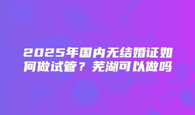 2025年国内无结婚证如何做试管?芜湖可以做吗