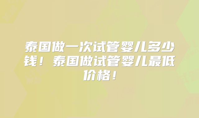 泰国做一次试管婴儿多少钱！泰国做试管婴儿最低价格！