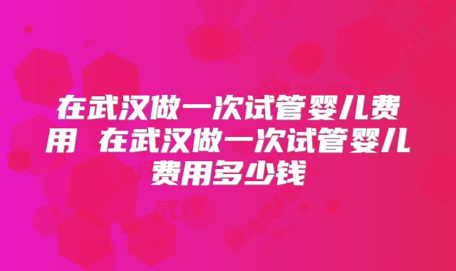 在武汉做一次试管婴儿费用 在武汉做一次试管婴儿费用多少钱