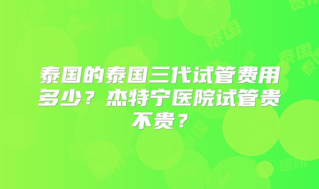 泰国的泰国三代试管费用多少？杰特宁医院试管贵不贵？